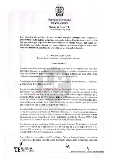 Tribunal Electoral expresa desacuerdo por declaraciones ‘vertidas’ por el presidente Mulino