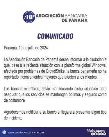 Bancos en Panamá reportaron inconvenientes menores por fallo global