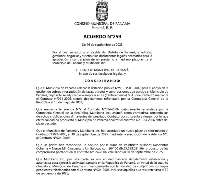 Una empresa contratista financiará el préstamo para que el Municipio de Panamá pague lo que le debe: $27.2 millones