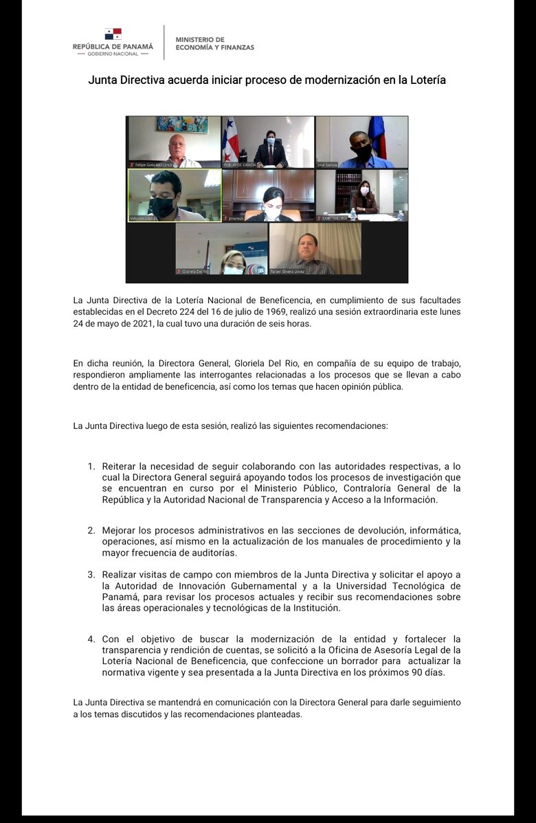 Junta directiva insta a mejorar los procesos dentro de la Lotería; Cortizo espera informe del MP y Contraloría para tomar una decisión