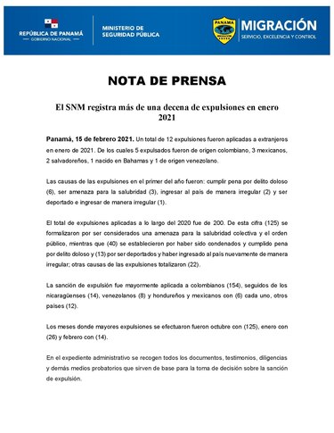 Migración expulsó en enero de este año a 12 personas; en 2020 la cifra alcanzó las 200