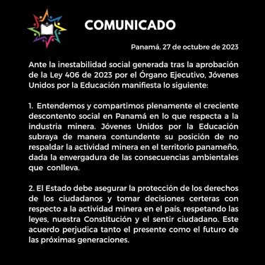 El movimiento Jóvenes Unidos por la Educación se suma a las voces que rechazan la minería
