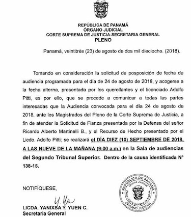 La Corte atenderá en septiembre el pedido de fianza a favor de Ricardo Martinelli