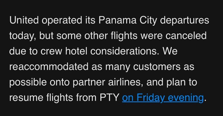 United Airlines cancela tres vuelos en la ruta de Panamá: uno del jueves y dos del viernes