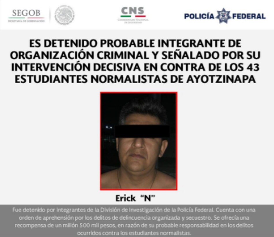 Detienen a supuesto operador 'decisivo' en desaparición de 43 estudiantes en México