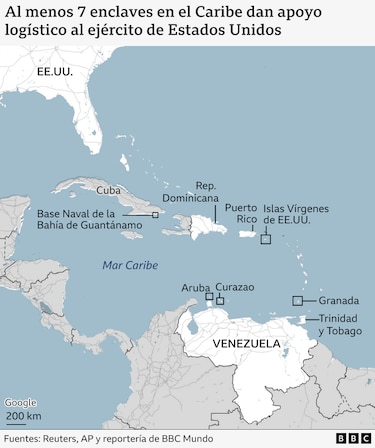Los mapas que muestran las islas caribeñas que están ayudando a Estados Unidos en sus operaciones militares contra lanchas de Venezuela