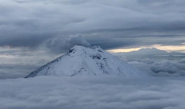 Volcán Cotopaxi emana columna de mil metros de gases y ceniza