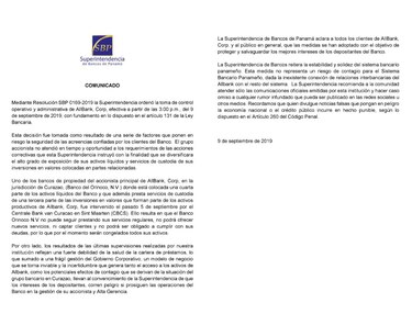 Superintendencia de Bancos ordena control sobre AllBank
