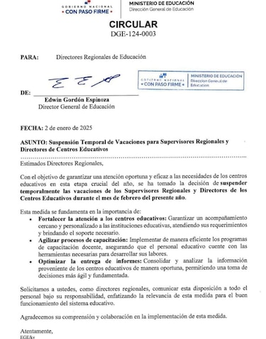 Suspensión de vacaciones a directores escolares genera polémica en el Meduca
