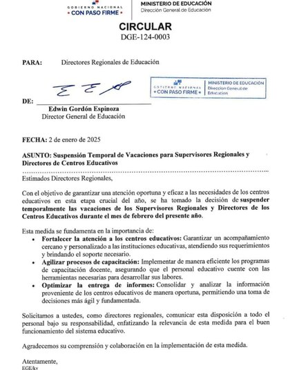 Suspensión de vacaciones a directores escolares genera polémica en el Meduca