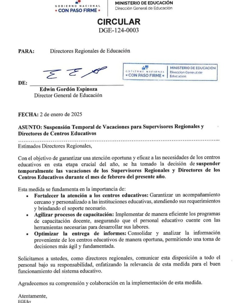 Suspensión de vacaciones a directores escolares genera polémica en el Meduca