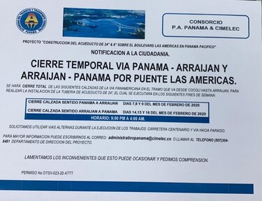 Anuncian cierres parciales en vía que conecta a Panamá con Arraiján