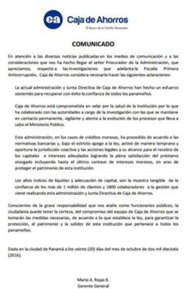 Gerente de la Caja de Ahorros responde al procurador, sin aclarar si será parte de la investigación de Sterling