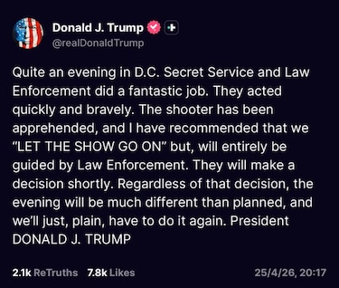 Servicio Secreto evacúa a Trump de cena de corresponsales tras disparos