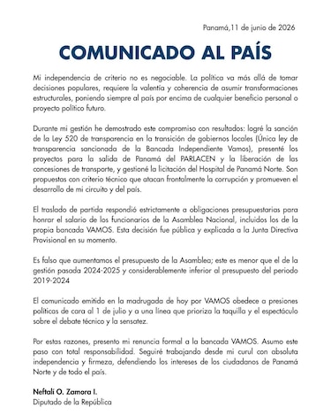 Diputado Neftalí Zamora renuncia a Vamos y denuncia presiones políticas