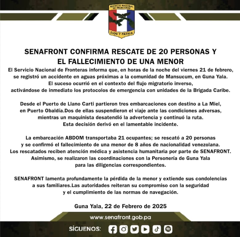 Rescatan a 20 migrantes que naufragaron en una embarcación en Guna Yala; un menor falleció