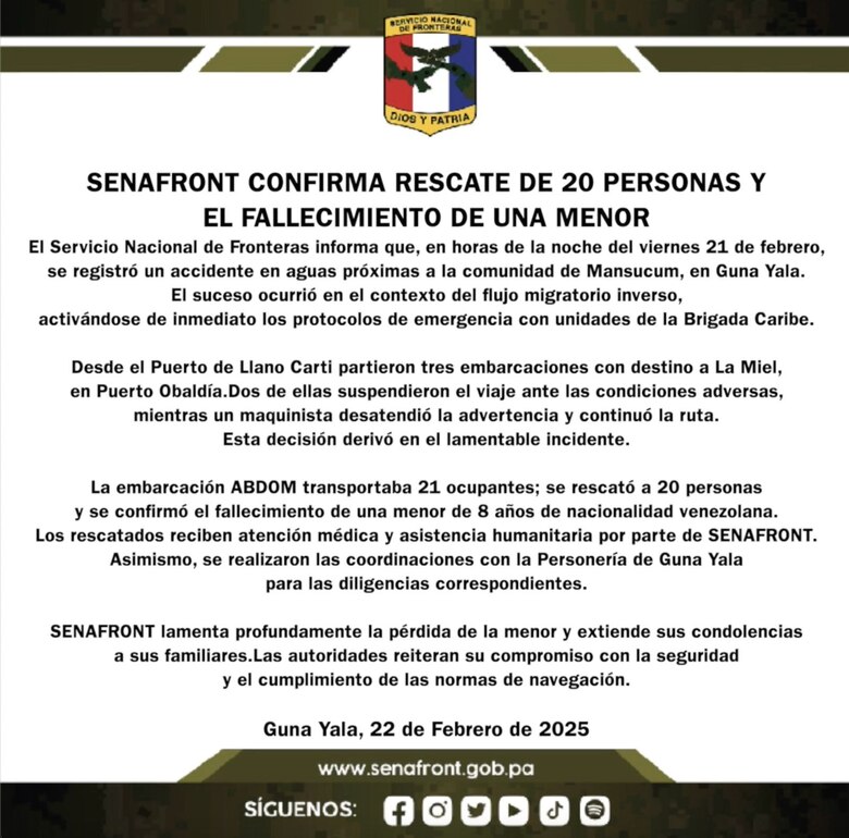Rescatan a 20 migrantes que naufragaron en una embarcación en Guna Yala; un menor falleció