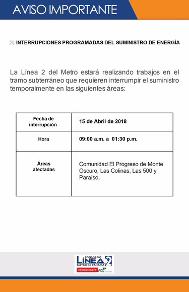 Sectores de San Miguelito estarán sin suministro eléctrico este domingo