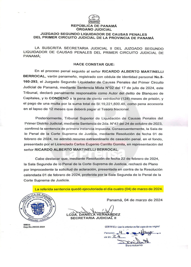 Martinelli será enviado a Nicaragua: el gobierno de Mulino le concede el salvoconducto