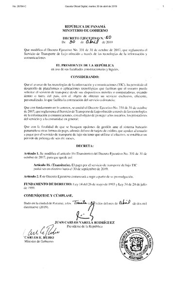 Gobierno prorroga hasta septiembre de 2019 pago en efectivo en servicios como Uber