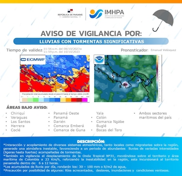 Emiten aviso de vigilancia por fuertes lluvias a nivel nacional; la onda tropical 31 ingresará en las próximas horas
