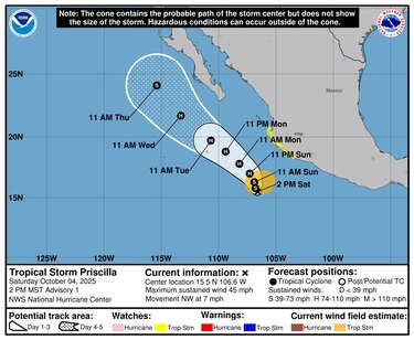 La tormenta Priscilla se forma frente a las costas del oeste de México