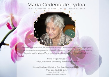 Luto por el fallecimiento de María Cedeño de Lydna