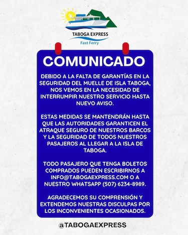 Transportistas suspenden viajes a Taboga; alegan falta de seguridad en el muelle tras protestas por alza de tarifas