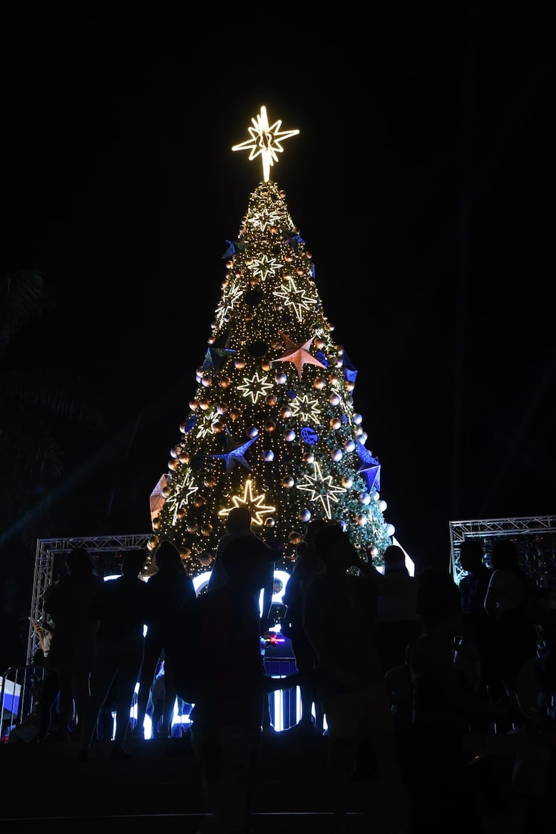 El árbol navideño de la ciudad de Panamá brilla en la cinta costera
