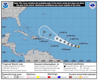 Se forma en el Atlántico la tormenta tropical Lee, que puede llegar a ser un huracán mayor
