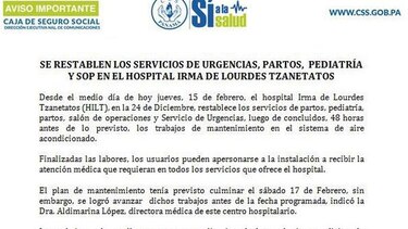 Reabre atención de servicios en nosocomio de la 24 de Diciembre