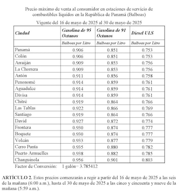 Estos son los precios de los combustibles que regirán a partir de este viernes