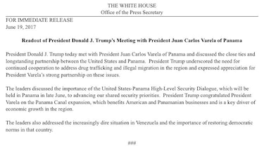 Varela y Trump acuerdan fortalecer la lucha contra el narcotráfico y disminuir la migración irregular