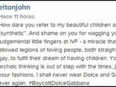Elton John pide boicotear a Dolce&Gabbana por criticar a las familias gais