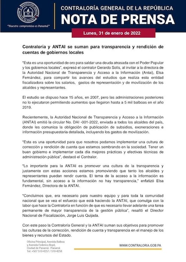 Contraloría y Antai compartirán datos sobre el estudio que se realiza a los gastos de movilización