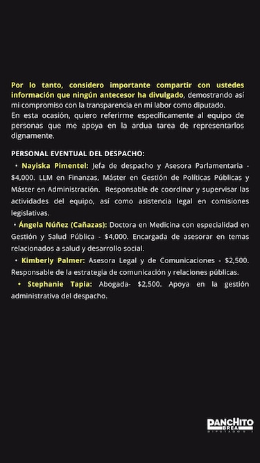 Diputado Brea responde a informe sobre gastos de planilla y detalla la composición de su equipo