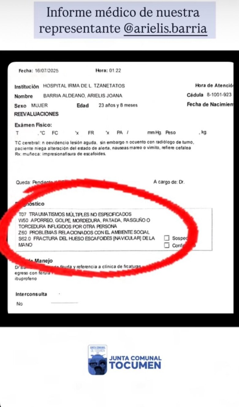 Policía Nacional afirma que la representante Arielis Barría no presentó fractura, pese a denuncias en redes sociales