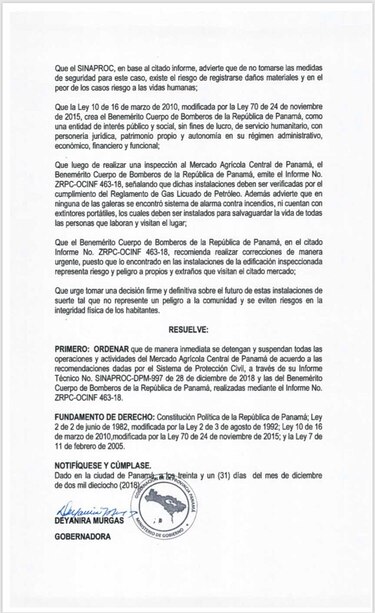 Gobernación de Panamá ordena el cierre definitivo del Mercado de Abastos