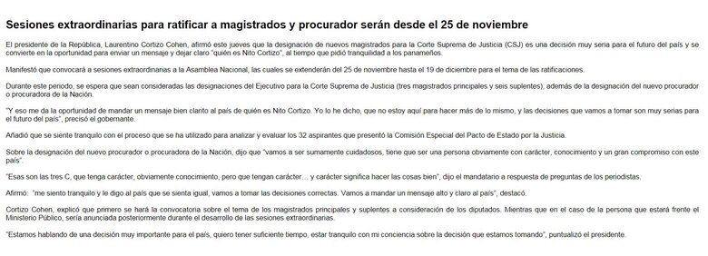 Sesiones extraordinarias para ratificar a magistrados y procurador empezarán el 25 de noviembre