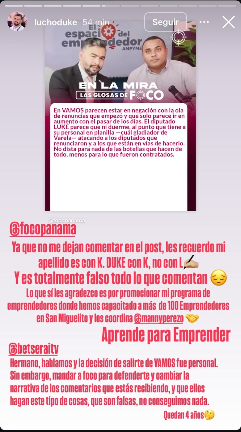 Disputa interna en Vamos: explosivo enfrentamiento entre Lucho Duke y Betserai Richards