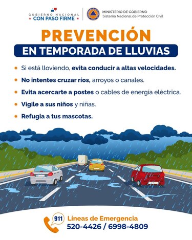 Sinaproc emite aviso de vigilancia por lluvias y tormentas en el occidente de Panamá
