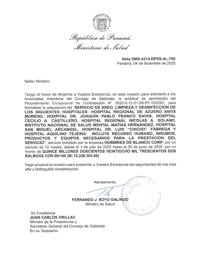 Minsa defiende contratación directa de Hombres de Blanco para limpieza de hospitales