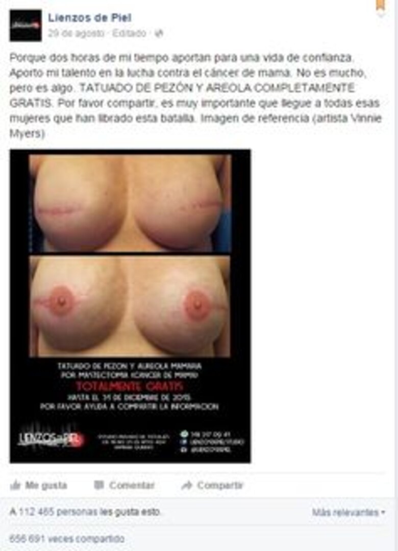 Tatuaje para 'borrar' las huellas del cáncer de mama