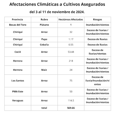 Daños por las lluvias en cultivos agrícolas superan las 8,000 hectáreas en diversos productos