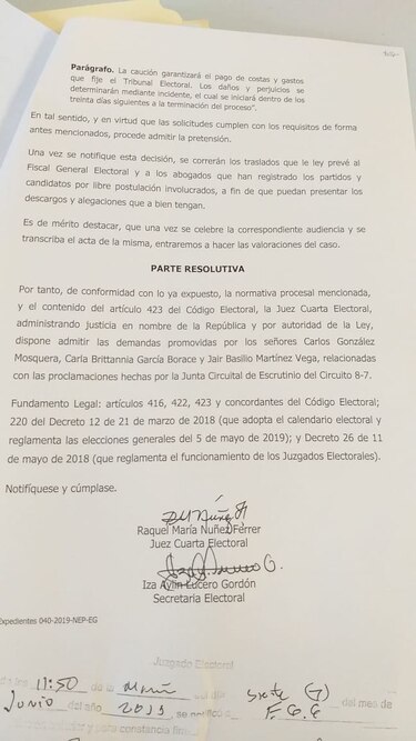 Juzgado electoral admite demandas de impugnación del circuito 8-7