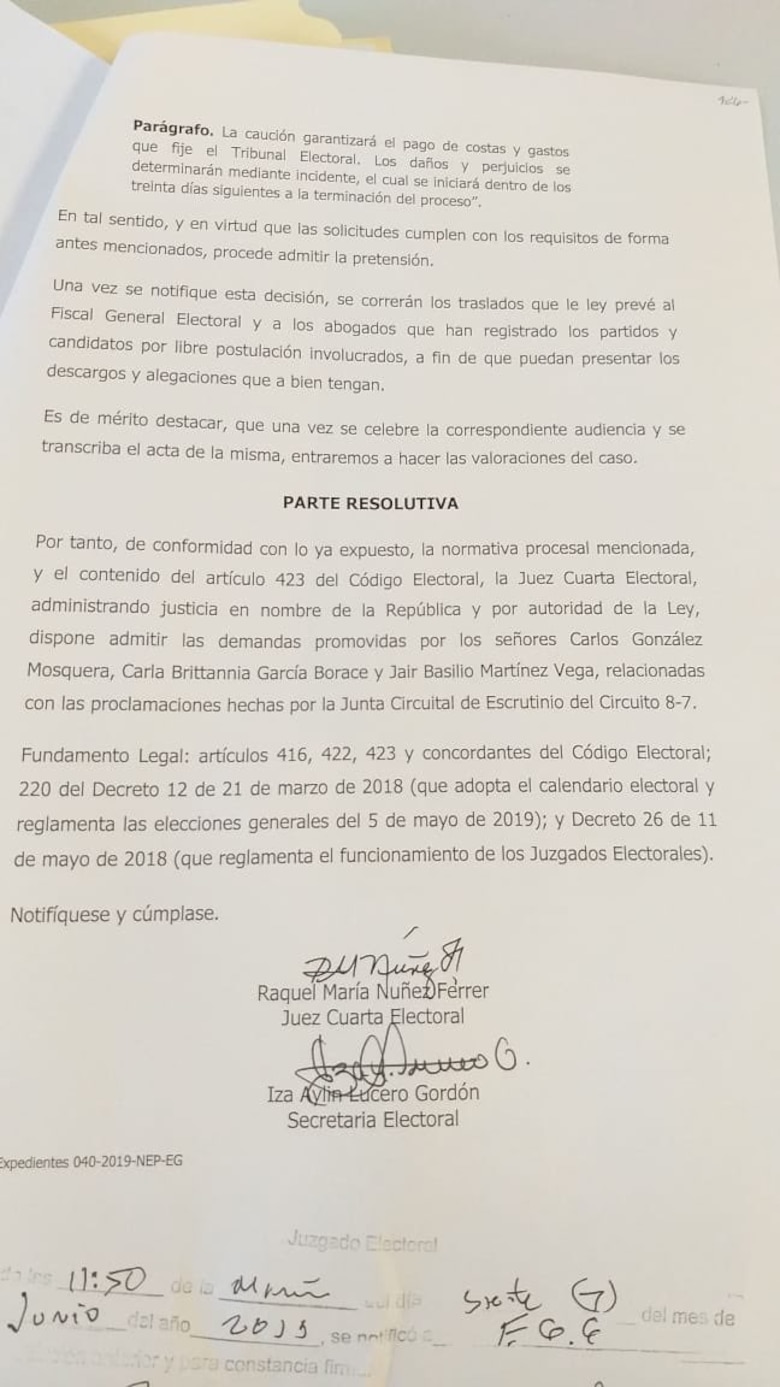Juzgado electoral admite demandas de impugnación del circuito 8-7