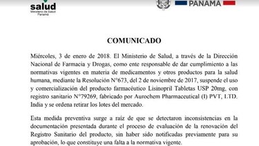 Farmacia y Drogas del Minsa suspende uso y comercialización de medicamento para tratar la hipertensión