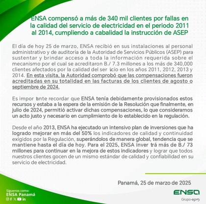 ASEP audita a empresas eléctricas para verificar devolución de multas a clientes afectados