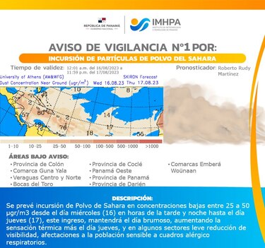 Se espera la incursión de partículas de polvo del Sahara desde este 16 de agosto