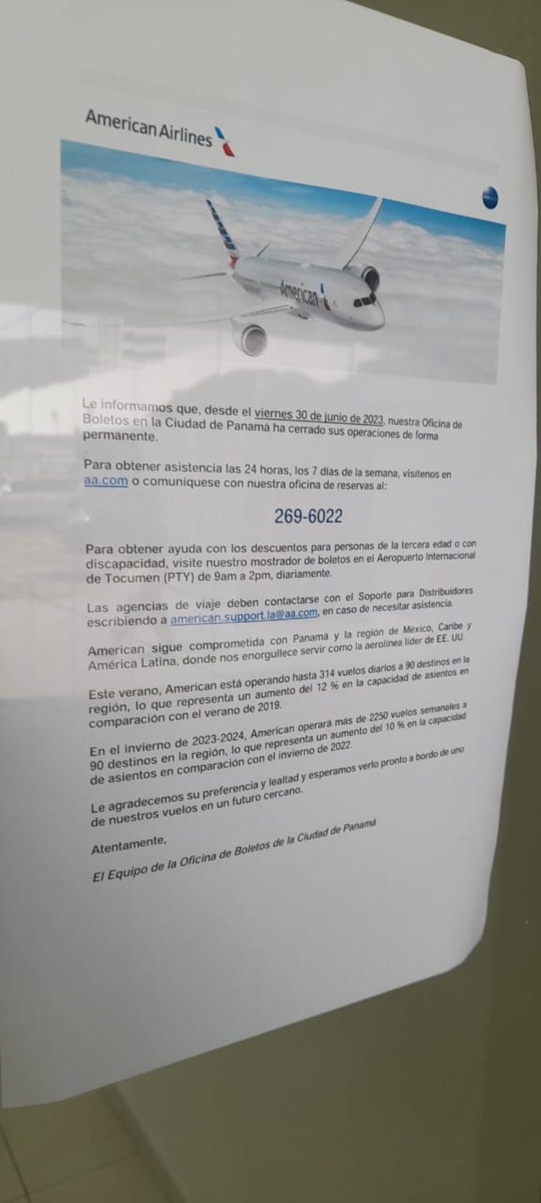 American Airlines cierra oficina comercial en Panamá, pero mantiene operaciones aéreas